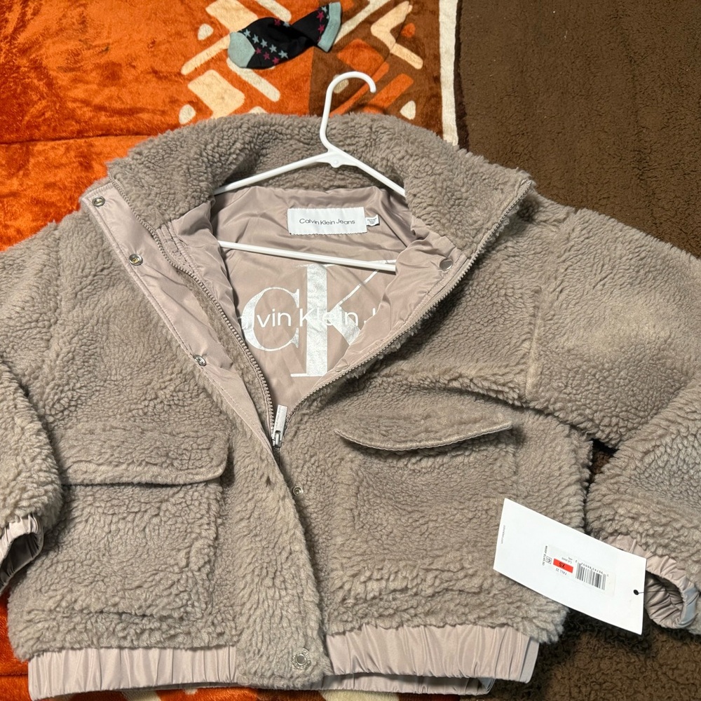 Calvin Klein Jeans Gray Sherpa Puffer Jacket